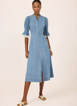 Hot Mid Indigo Denim Midi Dress Midi Dresses|Denim Dresses