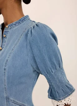 Hot Mid Indigo Denim Midi Dress Midi Dresses|Denim Dresses