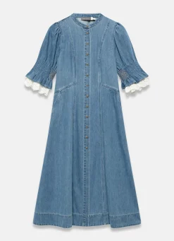 Hot Mid Indigo Denim Midi Dress Midi Dresses|Denim Dresses