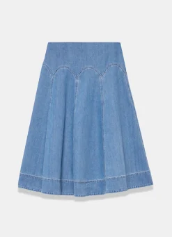 Best Mid Indigo Denim Midi Skirt Midi Skirts|Skirts