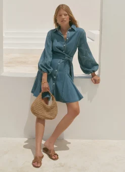 Hot Mid Indigo Denim Mini Shirt Dress Summer Dresses|Mini Dresses