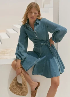 Hot Mid Indigo Denim Mini Shirt Dress Summer Dresses|Mini Dresses