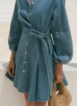 Hot Mid Indigo Denim Mini Shirt Dress Summer Dresses|Mini Dresses
