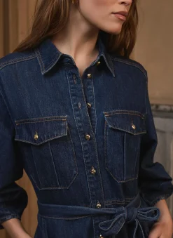 Clearance Mid Indigo Denim Mini Shirt Dress Mini Dresses|Denim Dresses
