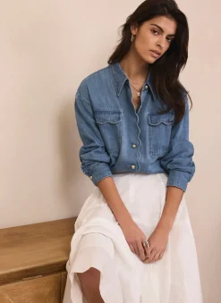 Online Mid Indigo Denim Scallop Shirt Shirts & Blouses