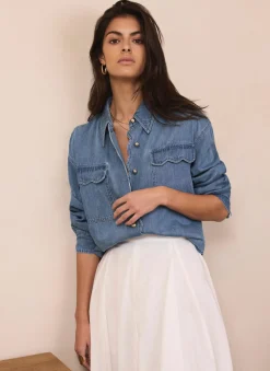 Online Mid Indigo Denim Scallop Shirt Shirts & Blouses