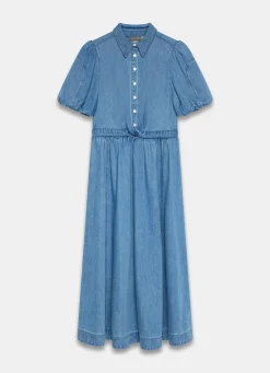 New Mid Indigo Denim Twist Midi Dress Summer Dresses|Midi Dresses