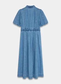 New Mid Indigo Denim Twist Midi Dress Summer Dresses|Midi Dresses