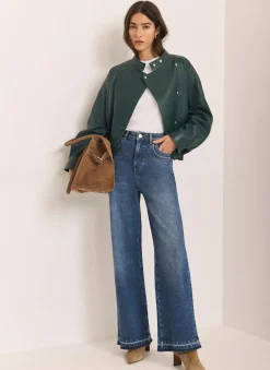 Clearance Mid Indigo Hem Detail Wide Leg Jean Jeans|Wide Leg Jeans