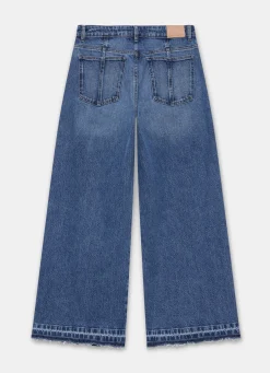 Clearance Mid Indigo Hem Detail Wide Leg Jean Jeans|Wide Leg Jeans
