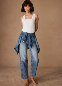 Best Mid Indigo Relaxed Tapered Boyfriend Jeans Jeans|Barrel & Balloon Jeans