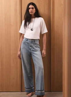 Outlet Mid Indigo Turn Up Wide Jeans Jeans|Wide Leg Jeans