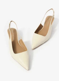 Hot Mila Cream Leather Kitten Heel Heels|Heels