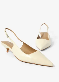 Hot Mila Cream Leather Kitten Heel Heels|Heels