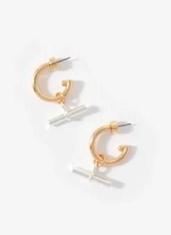 Discount Mixed Metal T-Bar Hoop Earrings Jewellery|Jewelry