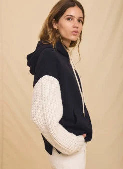 New Cotton Blend Contrast Sleeve Hoodie Sweatshirts|Sweatshirts