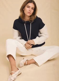 New Cotton Blend Contrast Sleeve Hoodie Sweatshirts|Sweatshirts