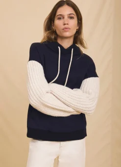 New Cotton Blend Contrast Sleeve Hoodie Sweatshirts|Sweatshirts
