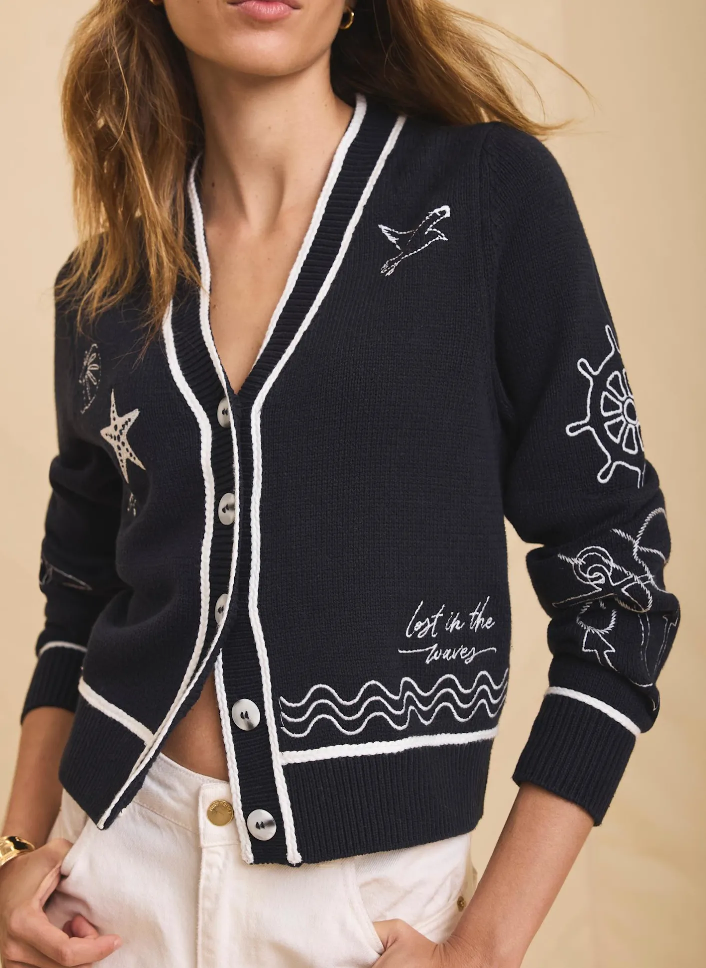 Best Embroidered Marine Knit Cardigan Cardigans|Jumpers & Cardigans