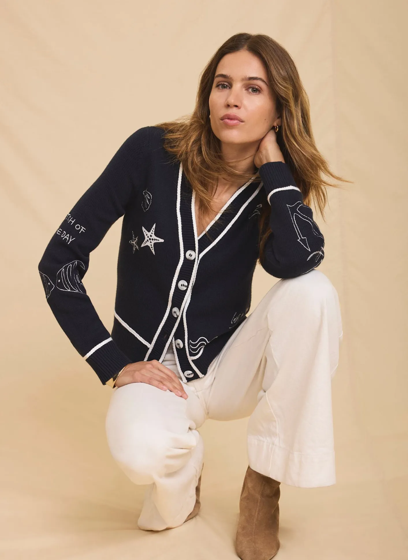 Best Embroidered Marine Knit Cardigan Cardigans|Jumpers & Cardigans