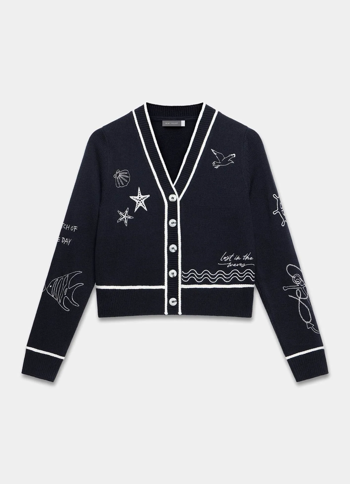 Best Embroidered Marine Knit Cardigan Cardigans|Jumpers & Cardigans