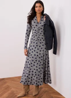 Online Heart Print Zip Front Midi Dress Midi Dresses|Printed Dresses