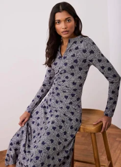 Online Heart Print Zip Front Midi Dress Midi Dresses|Printed Dresses