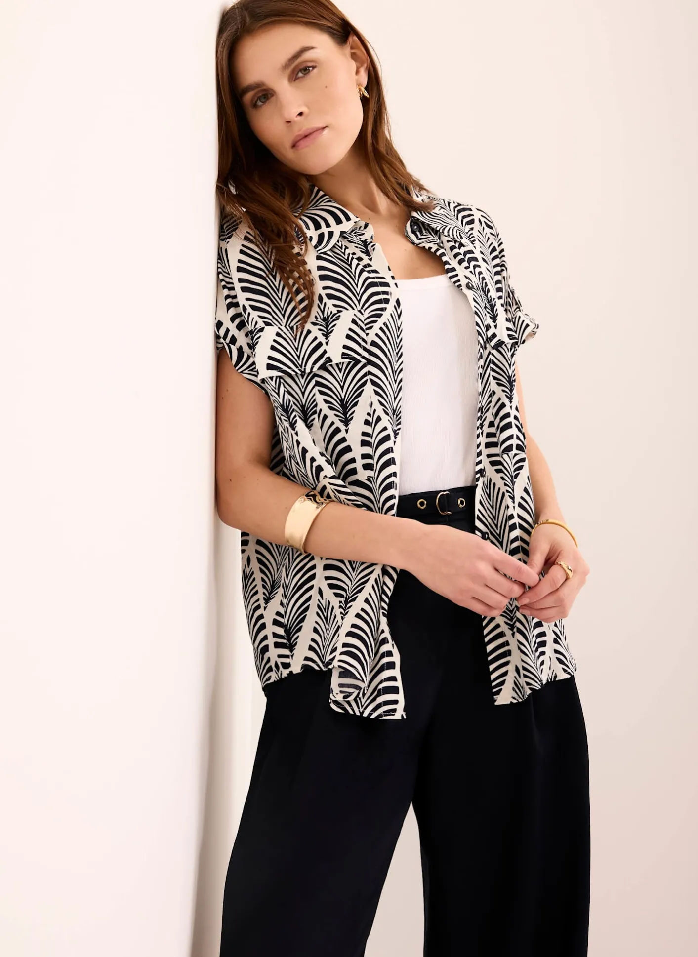 Clearance Navy Leaf Print Resort Shirt Shirts & Blouses|All Tops