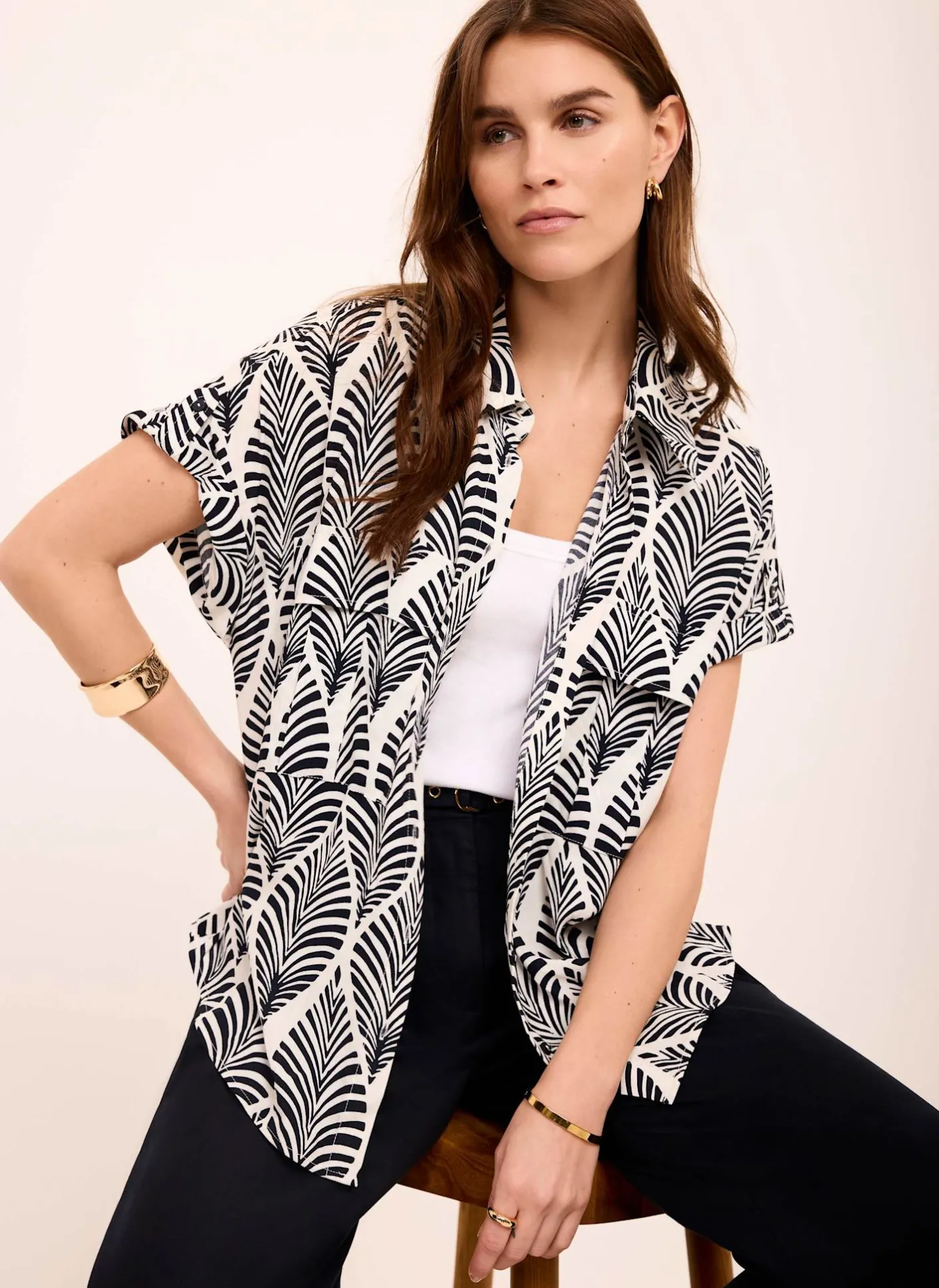 Clearance Navy Leaf Print Resort Shirt Shirts & Blouses|All Tops