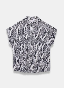 Clearance Navy Leaf Print Resort Shirt Shirts & Blouses|All Tops