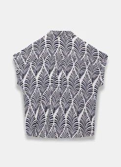 Clearance Navy Leaf Print Resort Shirt Shirts & Blouses|All Tops