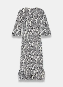 Outlet Navy Leaf Print Ruffle Detail Midi Dress Occasion Dresses|Occasion Dresses