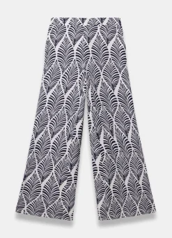 Sale Navy Leaf Print Wide Leg Trousers Wide Leg Trousers|Trousers