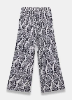 Sale Navy Leaf Print Wide Leg Trousers Wide Leg Trousers|Trousers
