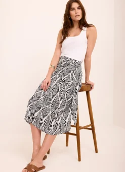 Clearance Leaf Print Wrap Midi Skirt Midi Skirts|Skirts