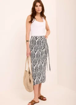 Clearance Leaf Print Wrap Midi Skirt Midi Skirts|Skirts