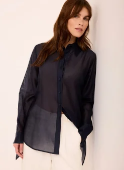 Online Longline Tie Back Sheer Shirt Shirts & Blouses