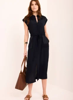 Hot Satin Utility Midi Dress Midi Dresses|Shirt Dresses