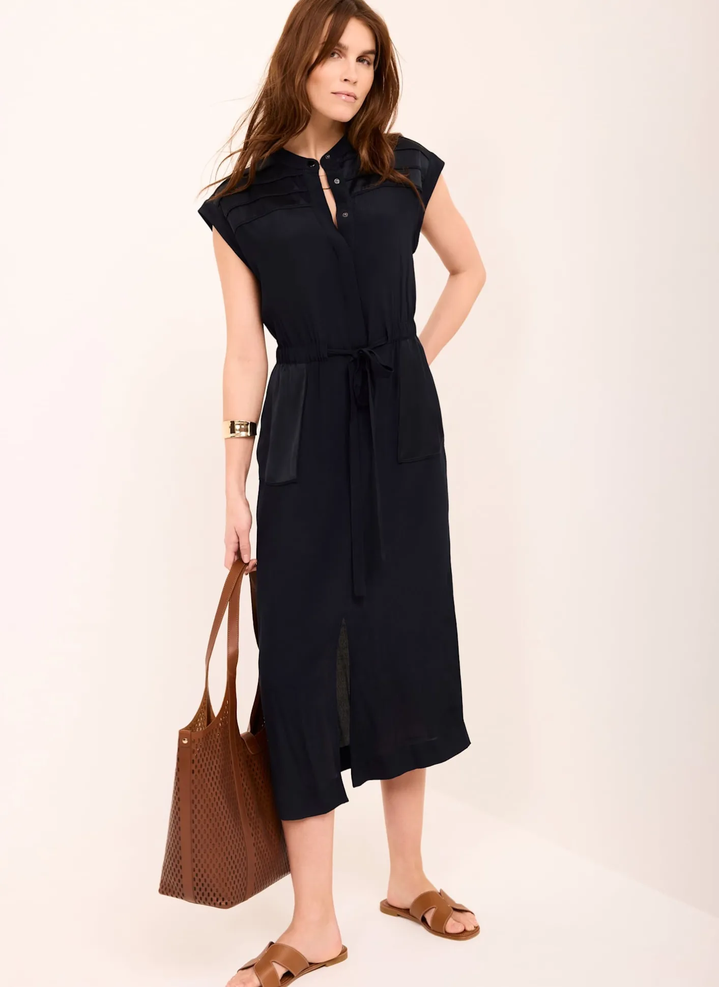 Hot Satin Utility Midi Dress Midi Dresses|Shirt Dresses