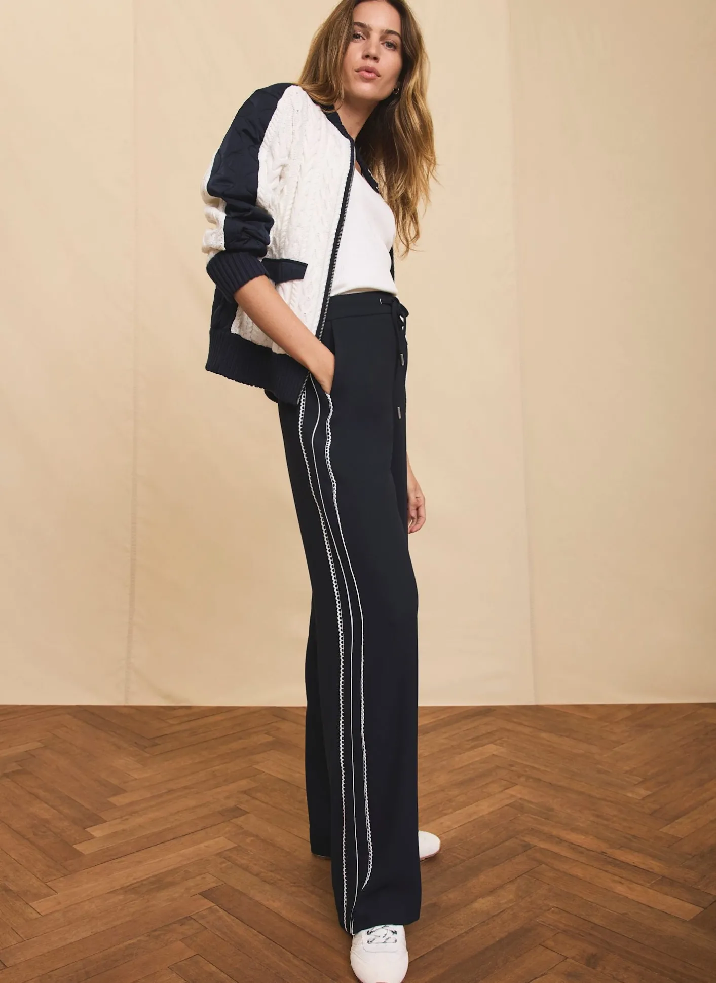 Scallop Side Stripe Wide Trousers Wide Leg Trousers|Trousers