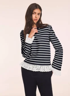 New Stripe Broderie Trim Sweatshirt Sweatshirts|Sweatshirts
