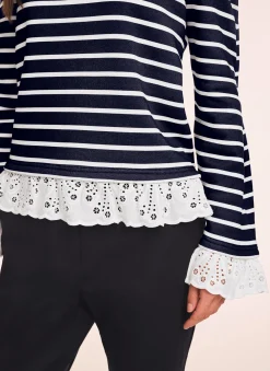 New Stripe Broderie Trim Sweatshirt Sweatshirts|Sweatshirts