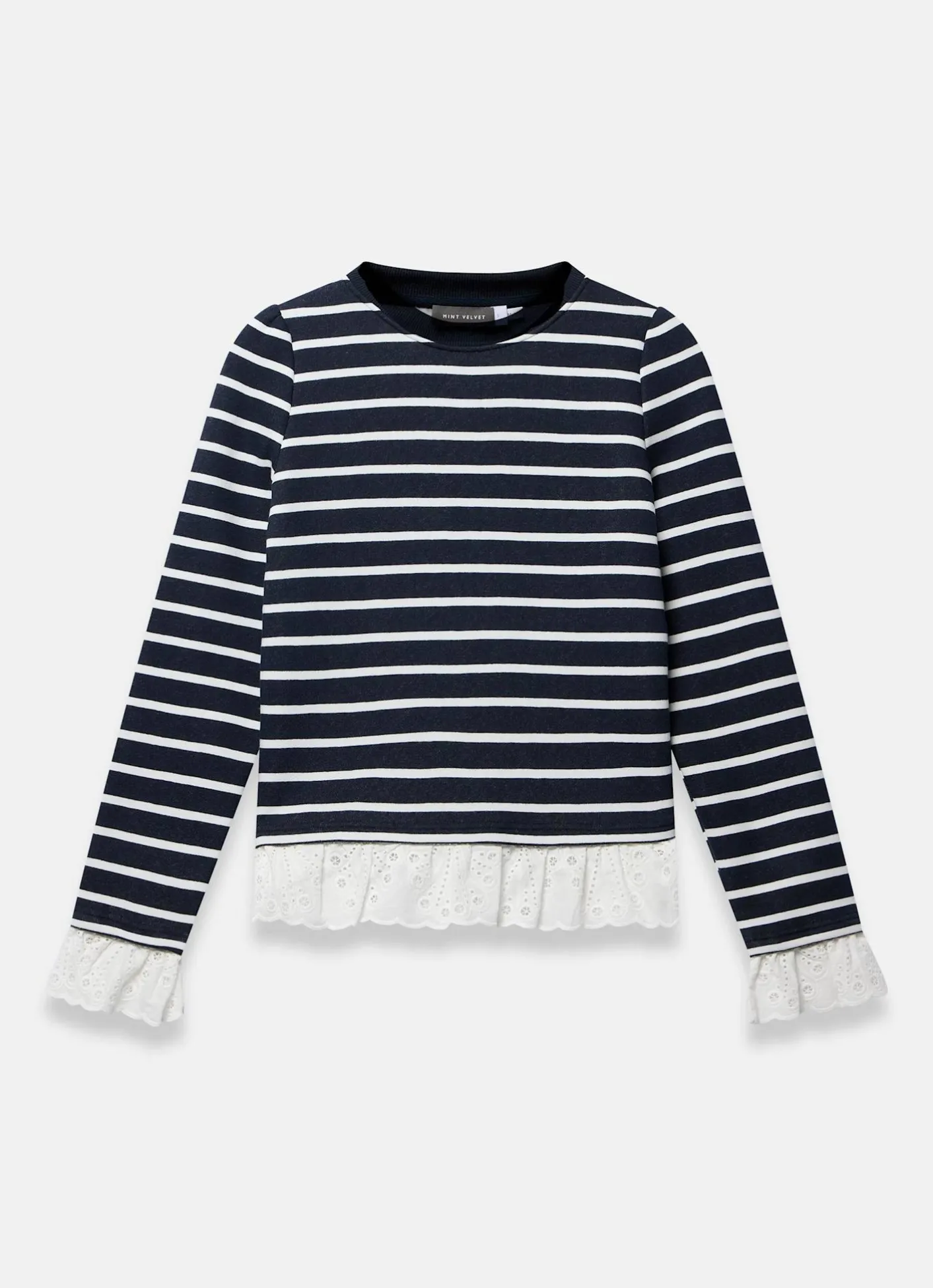 New Stripe Broderie Trim Sweatshirt Sweatshirts|Sweatshirts