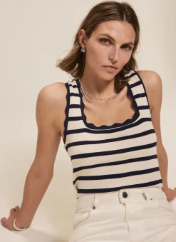 Discount Striped Scallop Trim Vest Top T-Shirts|T-Shirts