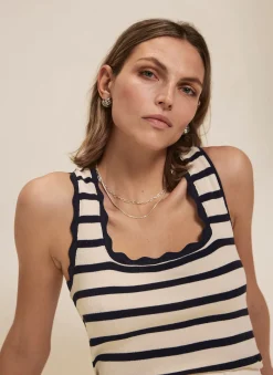 Discount Striped Scallop Trim Vest Top T-Shirts|T-Shirts