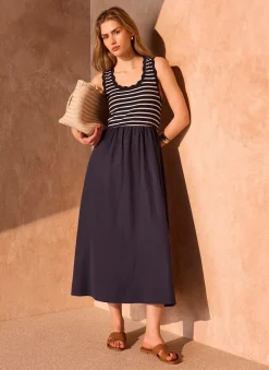 Hot Striped Scallop Trim Midi Dress Summer Dresses|Midi Dresses