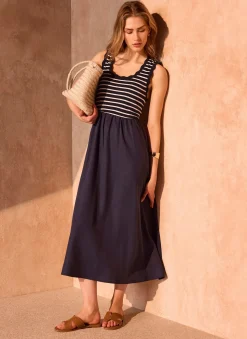 Hot Striped Scallop Trim Midi Dress Summer Dresses|Midi Dresses