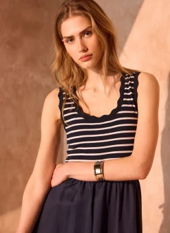 Hot Striped Scallop Trim Midi Dress Summer Dresses|Midi Dresses