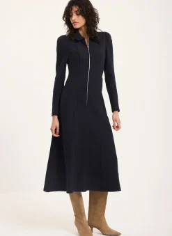 Online Textured Zip Detail Midi Dress Midi Dresses