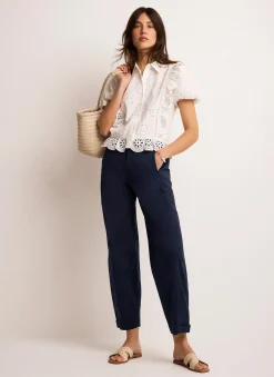 Discount Washed Barrel Leg Chino Trousers Trousers